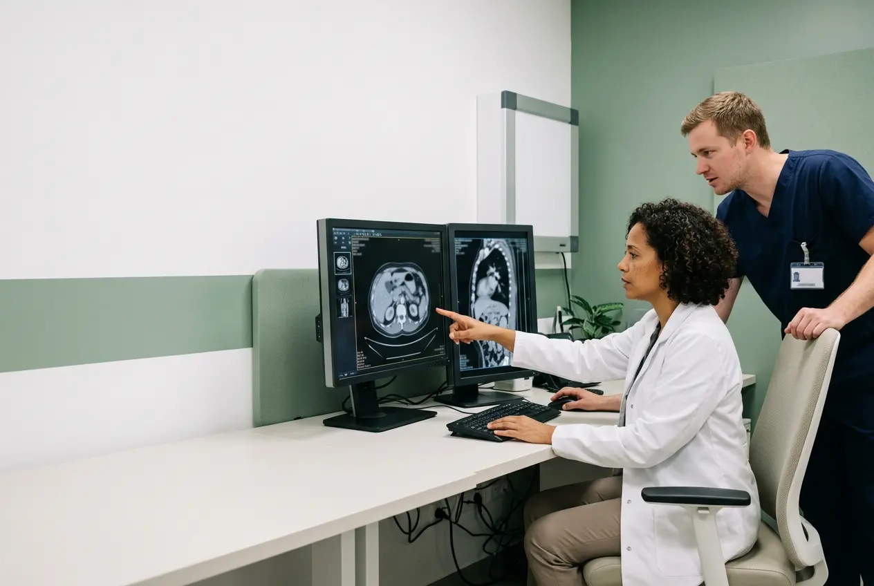 Radiologue analysant les images d’un examen scanner au centre CTRADIOLOGIE à Fort-de-France